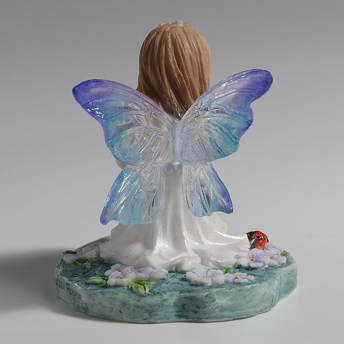 Veronese Design 2 1/4 Inch Lapis Fairy Knee Hugging Pose with Lady Bugs Collectible Figurine Home Decor Gift
