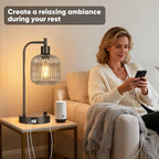 QiMH Industrial Table Lamp for Bedroom Set of 2, Grey Glass Beside Lamp with USB A&C Ports, Stepless Dimmable Black Lamps, Nightstand Lamps for Living Room, Office, Home Decor(Bulb Included)
