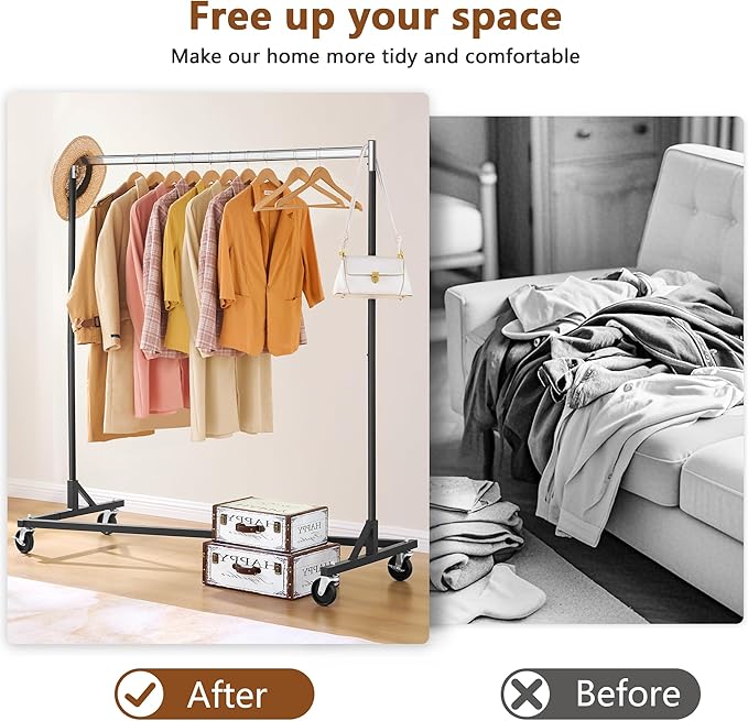 Hoctieon Z Rack, Rolling Clothes Racks with Z-Base, Heavy Duty Garment Rack, Clothing Racks for Hanging Clothes, Sturdy Metal Hanging Holder, Clothes Organizer Rack, Chrome