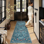 Moynesa Floral Kitchen Runner Rug 2x6, Washable Boho Runners for Hallways Non Slip Soft Bathroom Carpet Runner, Botanical Ultra Thin Throw Mat for Laundry Room Entryway, Teal