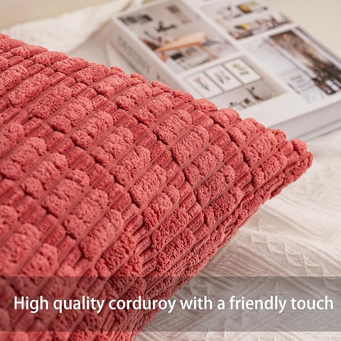 Aegero Pack of 2 Corduroy Decorative Throw Pillow Covers 18x18 InchSoft Boho Striped Pillow Covers Modern Farmhouse Home Decor for Sofa Living Room Couch Bed（Cranberry Red）