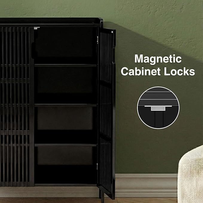 Shoe Cabinet with Doors Bamboo 5 Tiers Shoe Storage Cabinet for Entryway, 25 Pairs Wooden Shoe Cabinets, Modern Shoe Organizer Storage for Living Room, Bedroom, Hallway, Closet Black