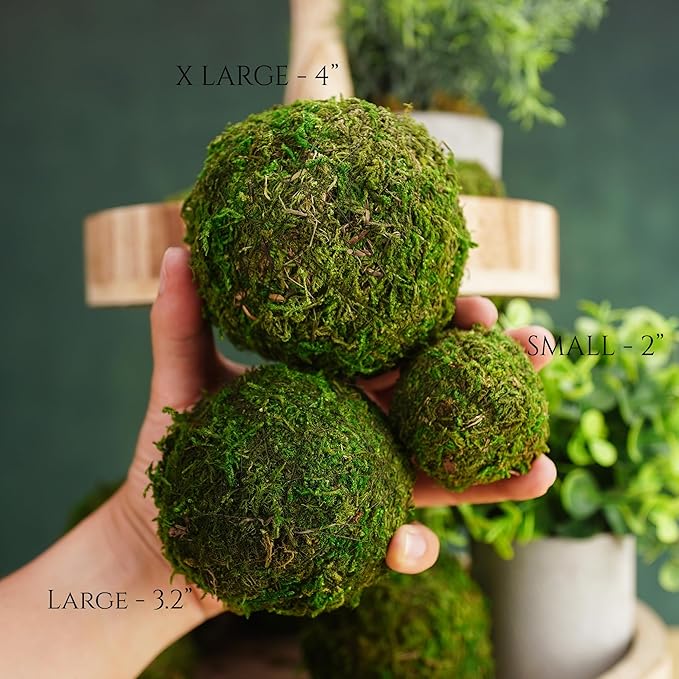 Decorative Moss Balls Set - Fake Moss Balls for Bowl Fillers, Centerpiece Decor, Home Decor, Vase Filler, Wedding Decor, Table Arrangement, Coffee Accents, DIY Crafts (Large - 3.2"-Set of 6)