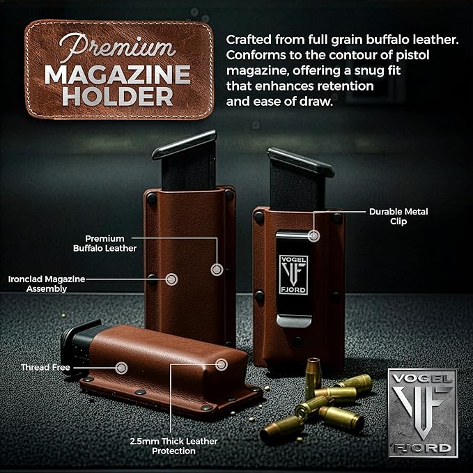 Buffalo Leather Magazine Holder - IWB/OWB Convertible - Right/Left Handed for Men and Women - Premium Mag Belt Pouch - Compatible with Glock & Sig