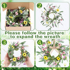 6 Pcs 9" Small Summer Wreath for Kitchen Cabinet Floral Candle Rings Wreaths Wildflower Wreath with Ribbon for Pillars Front Door Porch Wall Window Farmhouse Party Home Indoor Decor