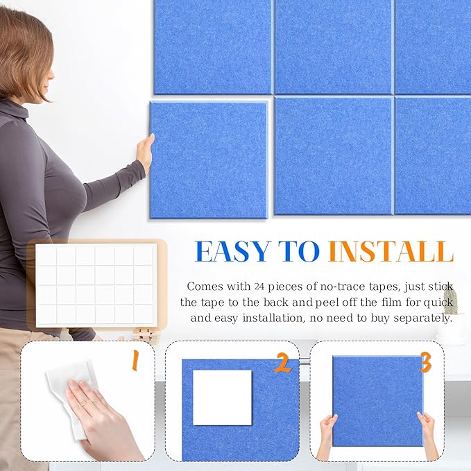 DOLLAR BOSS Large Cork Board for Wall 48" x 36" x 0.5" Bulletin Board 12 Packs Corkboard Tiles Self Adhesive Felt Wall Tiles for Office Home School, Blue