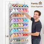 20-30 Pairs Over the Door Shoe Organizer, Clear Pockets Hanging Shoe Storage for Closet, 10-Tier Door Shoes Rack, Handing Shoes Holder Fit All the Family's Sneakers, Boots, Heels, Light Grey