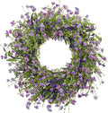 LLZLL Purple Spring Wreaths for Front Door 22 Inch Summer Wreath Artificial Violet Lavender Wreath with Eucalyptus Leaf for Spring Easter Home Decorations