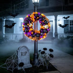 HipTree 13.8 Inch Halloween Ball Wreath for Front Door with Lights, Lighted Cute Treat-or-Trick Door Wreath Ball Ornament for Halloween Indoor Decorations Centerpiece Party Holiday Wall Home Decor