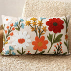Embroidered Lumbar Pillow Cover 20x12 Inch - Spring Summer Boho Decorative Pillow Cover with Zipper for Living Room Couch Sofa Bed Aesthetic Design Flower Cluster Cushion Pillowcase
