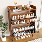 Shoe Storage Cabinet with 2 Flip Drawers, Entryway Shoe Cabinet with 2 Metal Hooks & Adjustable Shelves Freestanding Shoe Organizer Narrow Shoe Rack for Entrance Hallway Foyer Front Door,Walnut