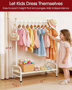 Clothes Rack - Sturdy Metal Kids Clothing Rack with Bottom Storage Shelf & Adjustable Feet, Dress Up Storage for Toddler's Bedrooms, Nurseries, Playrooms, 31" x 12.5" x 47.8", White