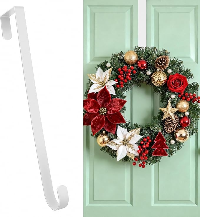 HOOSUN 4th of July Decorations Wreath Hangers for Front Door,14 Inch Metal Wreath Hook Holder for Spring Decor,20 Lbs White Over The Door Wreath Hanger for Spring Patriotic Wreath Front Porch Decor