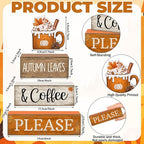Lineshading 4 Pcs Fall Coffee Table Decor Fall Decoration for Home Wooden Stacked Block with Pumpkin Latte Topper Rustic Thanksgiving Tiered Tray Decor for Harvest Party Home Kitchen Coffee Bar
