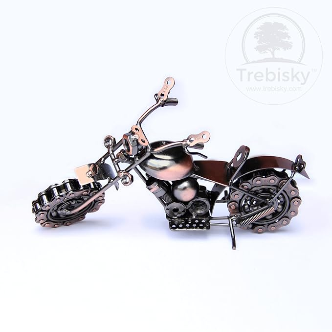 Trebisky Metal Motorcycle Sculpture (Copper Chopper) – Vintage Scrap Art Desk Decor for Office & Home, Unique for Dad, Men, Father, or Biker Enthusiasts