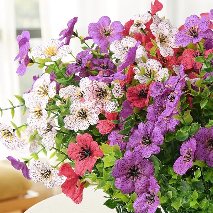INQCMY Artificial Flowers for Outdoors Faux Plants Fake Flowers Spring Summer Decoration,12 Bundles Faux Silk Colorful Daisy Realistic UV Resistant for Outside Home Planter Window Porch Patio Yard