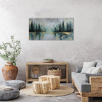 Green Forest Wall Art Vintage Fog Pine Trees Landscape Wall Decor Nature Green and Gold Forest Lake Scenery Canvas Prints Pictures Farmhouse Artwork for Kitchen Living Room Home Decorations 20x40"