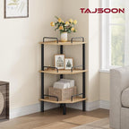 Tajsoon Corner Shelf Stand, 3 Tier Industrial Corner Shelves, Multipurpose Standing Display Shelf, Corner Shelving Unit for Bedroom, Living Room, Office, Kitchen, Natural