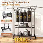 Luxspire Heavy Duty Clothes Rack Load 650 LBS, Double Rod Clothing Racks for Hanging Clothes, Rolling Garment Racks with Lockable Wheels, Shelves, Adjustable Laundry Hanging Rack, Silver