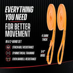 4KOR Fitness 41” Resistance Loop Band - Pair of 2 Orange Resistance Bands (5 to 15 Pounds - 0.25 inches Wide) for Mobility, Yoga, Physical Therapy, Pull Ups, Home or Gym Workouts and More