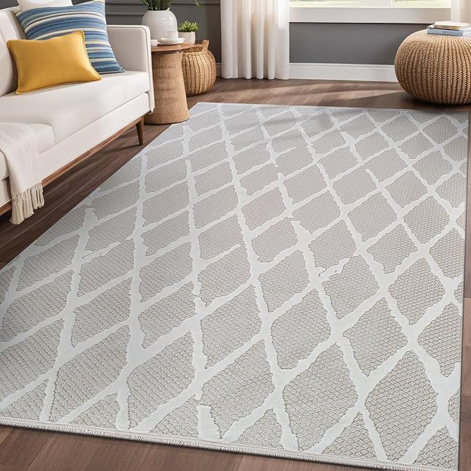 Modern Indoor Rug Diamond 5x7 Area Rugs for Living Room Luxury Kitchen Bedroom Durable Soft Geometric Durable Low and High Pile Stain Resistant Non Shedding Area Carpet 5x7