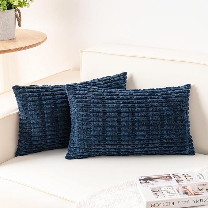 Aegero Pack of 2 Corduroy Decorative Throw Pillow Covers 12x20 InchSoft Boho Striped Pillow Covers Modern Farmhouse Home Decor for Sofa Living Room Couch Bed（Teal）