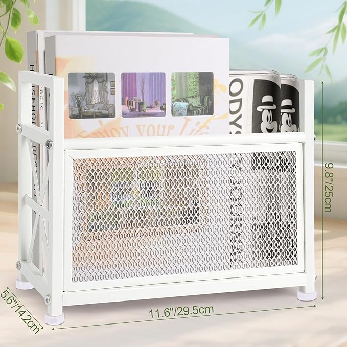 Magazine Holder Floor, White Magazine Rack, Metal Magazine Rack Floor, Mesh Magazine File Holder, Magazine Stand for Desk, Mesh Magazine File Holder, Magazine Newspaper Storage Basket