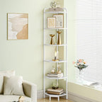 Hzuaneri Corner Shelf Stand,6-Tier Glass Bookshelf Bookcase, Bathroom Organizer, Plant Stand, Steel Frame, Tempered Glass, Modern Style for Living Room, Bathroom, Kitchen, White CS90613W
