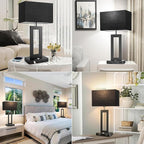 3 Color Temperatures Black Table Lamps for Bedrooms Set of 2, 22’’ Touch Control Bedside Nightstand Lamps with 2 USB Ports & AC Outlet, Modern Lamp Sets for Living Room, Stepless Dimming, Black Shade