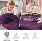 OLANLY Dark Purple Round Rugs for Bedroom - Machine Washable, 5 ft Circle Area Rugs for Living Room, Soft and Fluffy Shaggy Carpet for Teen Girl and Boys, Nursery Rooms, Dorms, Home Decor Aesthetic