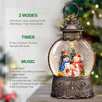 Christmas Snow Globes Lantern with Music, Snowman Snow Globes with Swirling Glitter Effects, USB/Battery Powered with 6-Hour Timer, Christmas Decorations
