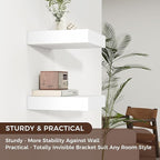 Venusmiles Square Floating Shelves for Wall, 12" W x 12" D x 2" H, 2 Pack of Small Wall Mounted Engineered Wood Shelves with Invisible Brackets for Living Room, Bedroom, Bathroom, Kitchen Decor, White