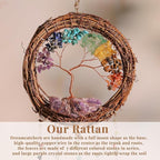 Dream Catcher - Dreamsum 7 Chakra Tree of Life Dream Catcher Native Boho Dreamcatcher Rattan Wall Decor, Handmade Natural Rattan Brown Crystal Hanging Decor for Bedroom Living Room (Dark Brown)