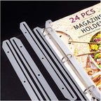 tutata 24Pcs 3 Hole Punched Magazine Holders, Magazine Organizer, 3 Ring Binder Insert Strips, Translucent White