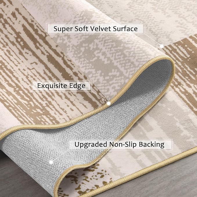 FlyDOIT Modern Geometric Patchwork Area Rug, 2x6 Beige Runner Rugs for Living Room, Rockwood Collection Indoor Rugs for Bedroom, Throw Carpet Floor Decor for Entryway Dining Room Office Nursery
