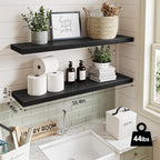 Fixwal Floating Shelves for Wall, 35.4" Long Heavy Duty Wall Mounted Rustic Wood Shelves for Living Room, Bedroom, Bathroom and Kitchen, Wall Shelves for Storage, Books, Room Decor (Black, Set of 2)