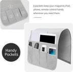 Sofa Armrest Organizer, Remote Control Holder for Recliner Couch, Arm Chair Caddy with 6 Pockets for Magazine, Tablet, Phone, iPad (Silver Gray, W13'' x L33'')