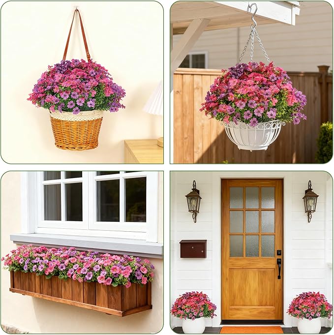 24 Bundles Artificial Flowers for Outdoor Realistic Faux Flower Spring Summer Garden Home Decoration,Hanging Daisy with Eucalyptus Leaves Fake Plants Greenery Balcony Porch Patio Front Door Decor