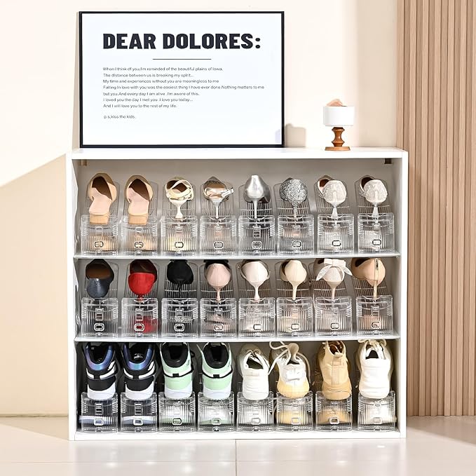 Shoe Slots Organizer，20 Pack Clear Shoe Stackers for a Pair of Shoes,Adjustable Shoe Rack with Three Levels，Shoe Storage Shoe Space Saver