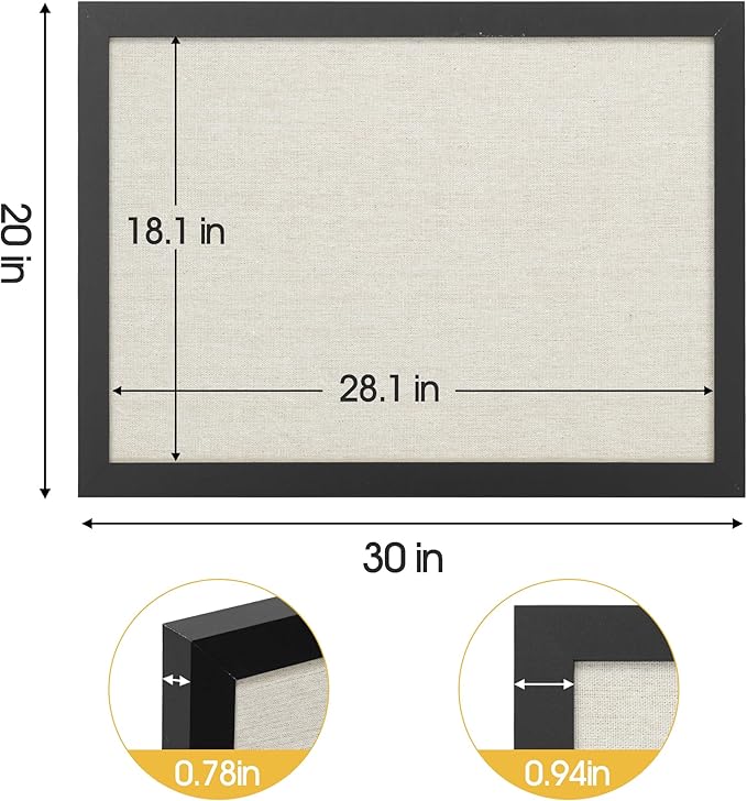 AKTOP 2-Pack Cork Board Bulletin Board with Linen 20" X 30", Large Framed Corkboard for Wall, Hanging Pin Board Picture Board for Home Office Decor, Cute Vision Board with Pushpins (Vintage Black)