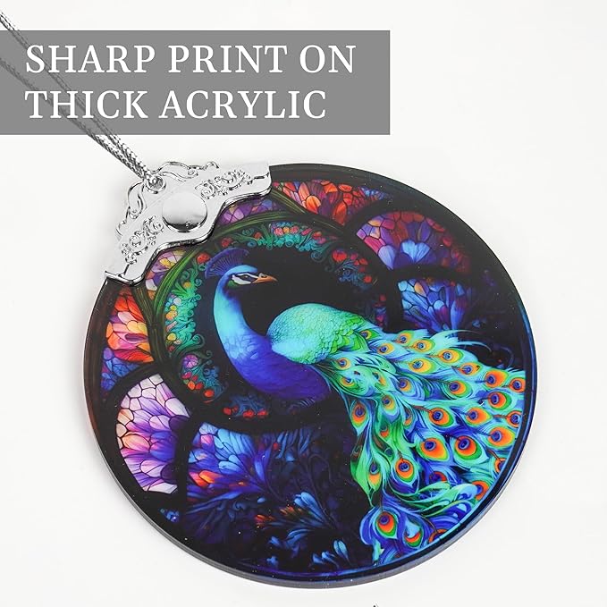 2025 Christmas Ornaments, Christmas Tree Ornaments Acrylic, Faux Stained Glass Effect White Elephant Gifts Exchange, Unique Suncatcher Xmas Stocking Stuffers for Women, Men (Peacock)