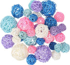 Patelai 36 Pcs Wicker Rattan Balls Decorative Balls for Vase Centerpiece Bowls Orbs Filler for Home Decor,4 Sizes(White, Pink, Green, Grey, Blue,2.4'',2'',1.6'',1.2'')