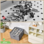 2 Pack Shoe Organizer for Closet,Fits up to 32 Pairs,Adjustable Dividers for Shoe Storage,Fabric Shoe Storage Bins with Clear Cover,Grey