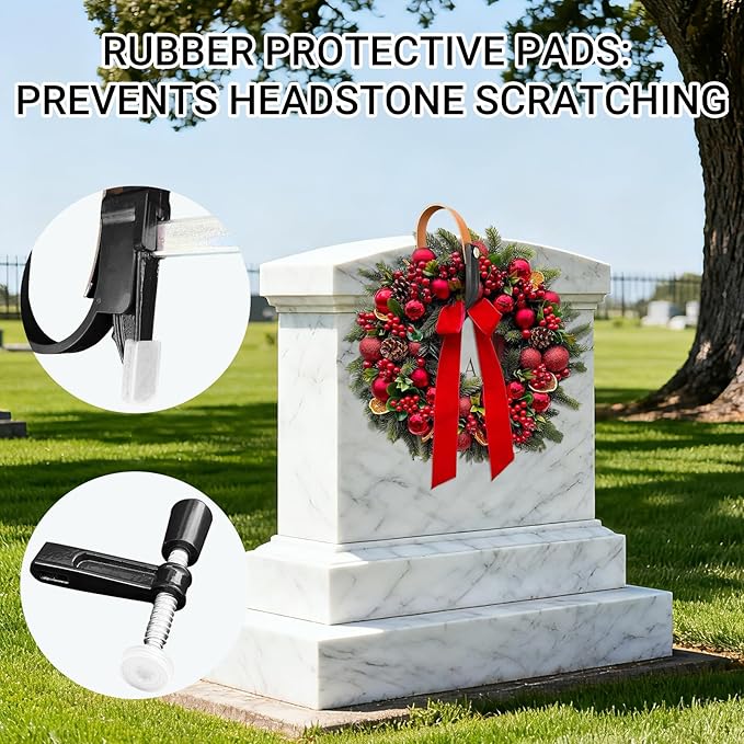 2-Pack Headstone Wreath Hanger,Cemetery Wreath Holder for 3-8 inch Tombstones,Sturdy Steel with Locking Buckle,Easily Holds 20 lbs,Grave Marker Decor for Mother's Day,Memorial Day,Never Blown Away