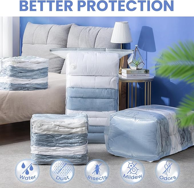 6 Pack Vacuum Storage Bags, Jumbo Cube 31x40x15 Inch, Extra Large Vacuum seal Bgas for Comforters, Blankets, Pillow, Quilts, Space Saver Clost Oragnization-Clear