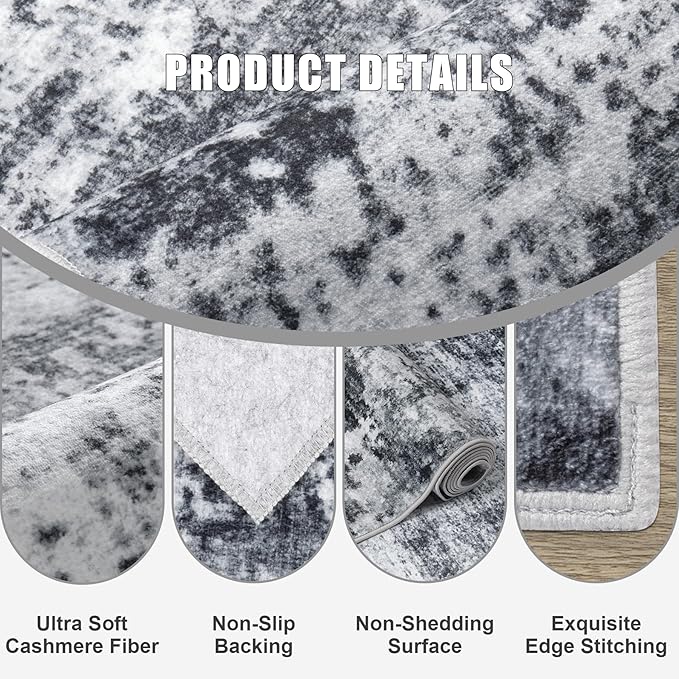 Washable Area Rug 3x14 Entryway Rug: Washable Modern Abstract Soft Thin Rug Indoor Floor No Slip Stain Resistant Carpet for Bedroom Dining Room Farmhouse Nursery Home Office - Dark Black