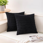 Aegero Pack of 2 Corduroy Decorative Throw Pillow Covers 22x22 Inch Soft Striped Pillow Covers Modern Farmhouse Home Decor for Sofa Living Room Couch Bed（Black）