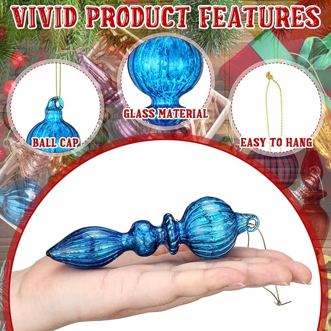 Mifoci 8 Pcs 6 Inch Mercury Glass Finial Christmas Ornaments Hanging Christmas Finials Glass Ornaments Assorted Mercury Decor for Vintage Holiday Xmas Tree Decoration(Mixed Color)