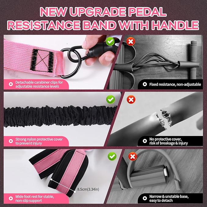 Multifunction Pedal Resistance Band with Handle, 3 Tube Adjustable 30/40/50LB Foot Pedal Puller Resistance Bands with Poster, Extended Length Tension Rope for Men Women Full Body Workout Home Gym