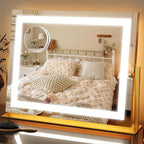 FENNIO Vanity Mirror with Lights 22''x18'' Makeup Mirror with Lights,Lighted Makeup Mirror with 10X Magnification ，Smart Touch Screen with 3-Color Lighting,Dimmable（Square Gold）